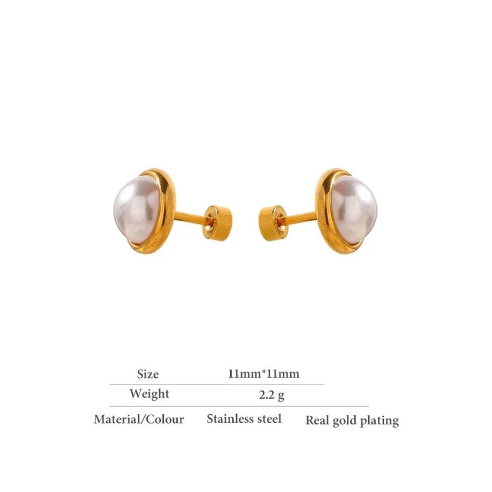 NEW 18K Gold Plated Pearl Stud Earrings